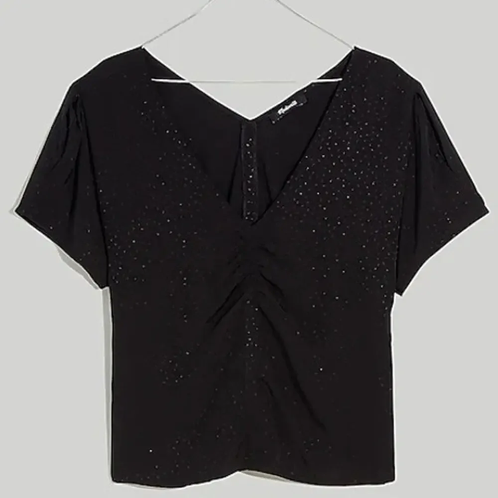 Madewell Puff-Sleeve Top in Floral Jacquard in black size 10